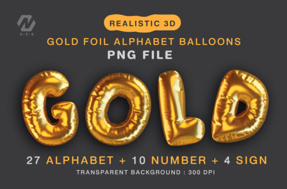 Download Gold Foil Alphabet Balloon Realistic PNG - Premium Resources